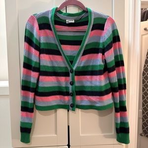 Blue pink and green striped knit cardigan sweater from dolls kill